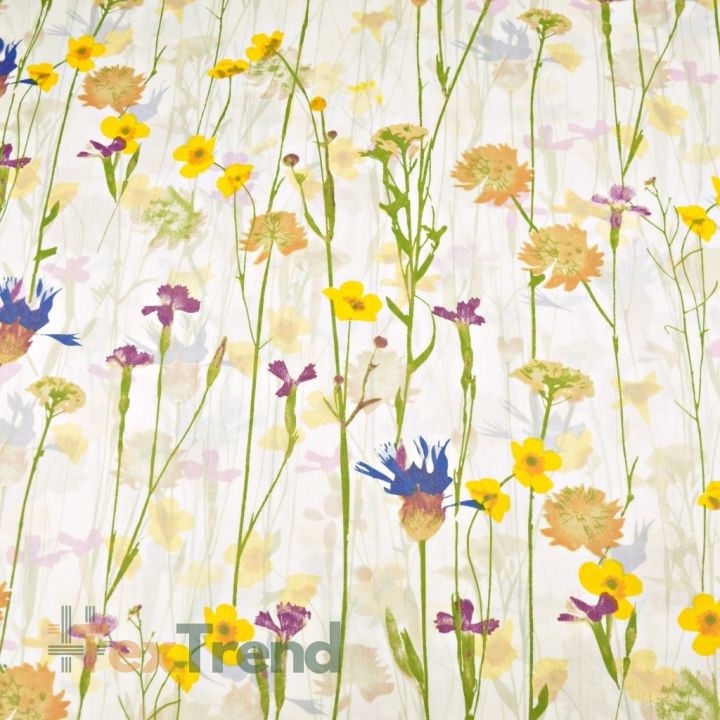 Baumwolle 100% Blumen Kornblumen und Butterblumen auf ecrufarbenem Hintergrund - 220cm  