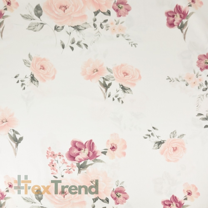 Baumwolle 100% Blumen rosa-burgunderfarbene Rosen auf weißem Hintergrund  