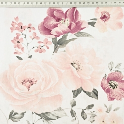 Baumwolle 100% Blumen rosa-burgunderfarbene Rosen auf weißem Hintergrund  