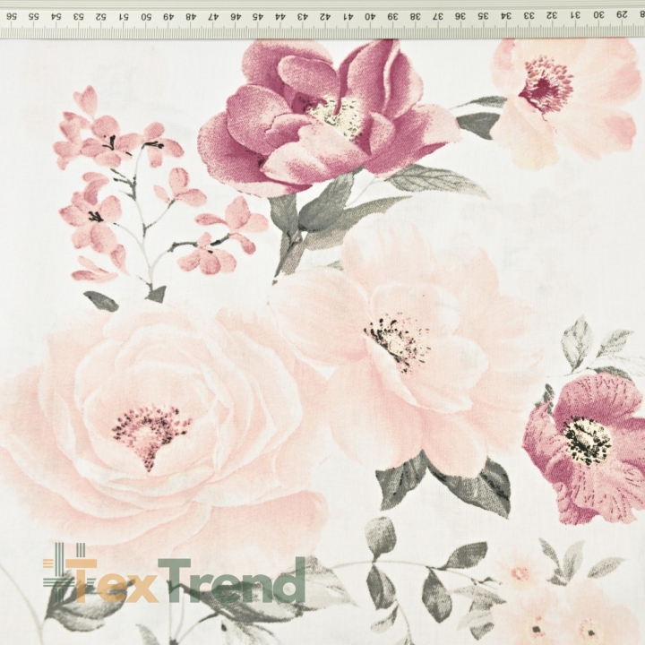 Baumwolle 100% Blumen rosa-burgunderfarbene Rosen auf weißem Hintergrund  
