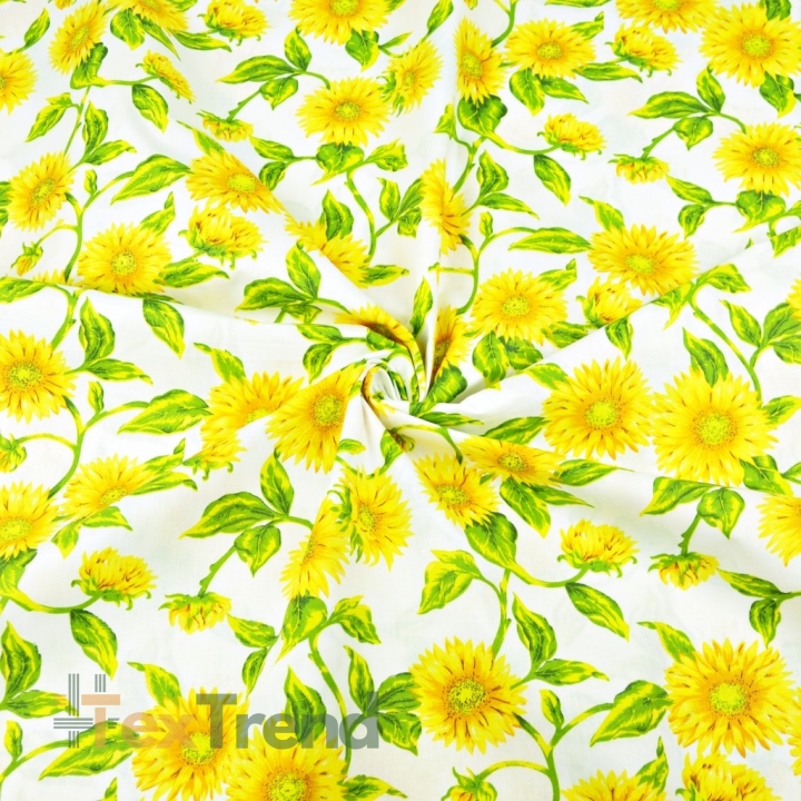 Baumwolle 100% Blumen Sonnenblumen auf weißem Hintergrund  