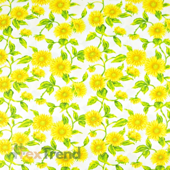 Baumwolle 100% Blumen Sonnenblumen auf weißem Hintergrund  