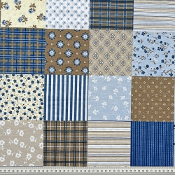 Baumwolle 100% Patchwork Blumen blau-beige  