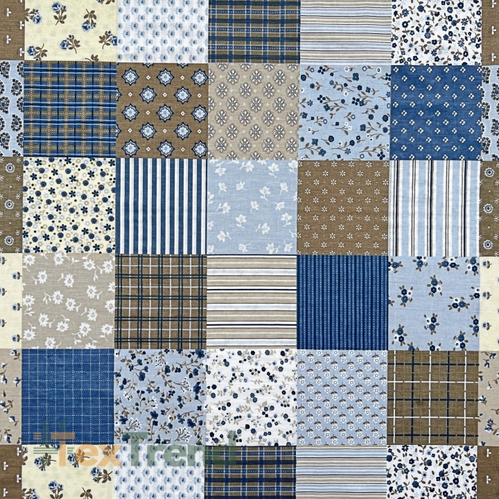 Baumwolle 100% Patchwork Blumen blau-beige  