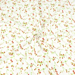 Baumwolle 100% Blumen Winden rot-grün auf weißem Hintergrund  