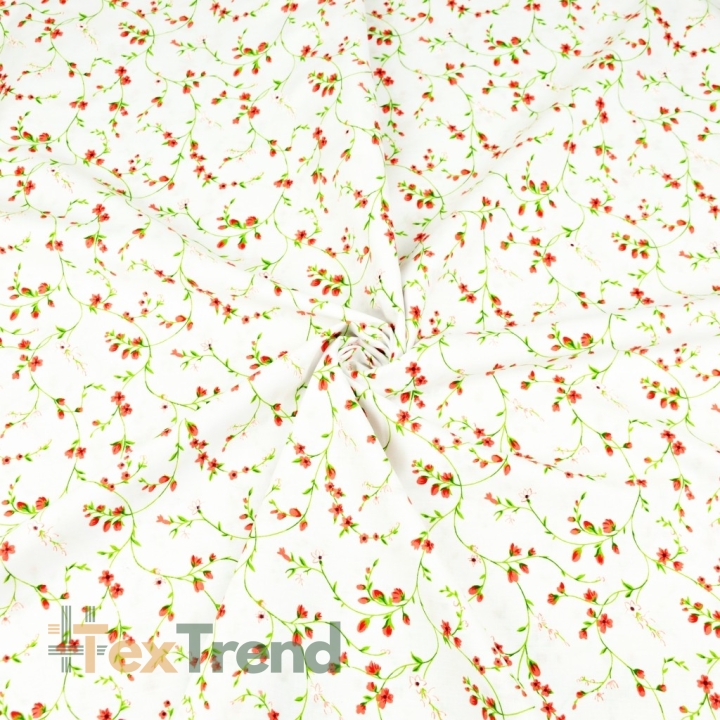 Baumwolle 100% Blumen Winden rot-grün auf weißem Hintergrund  
