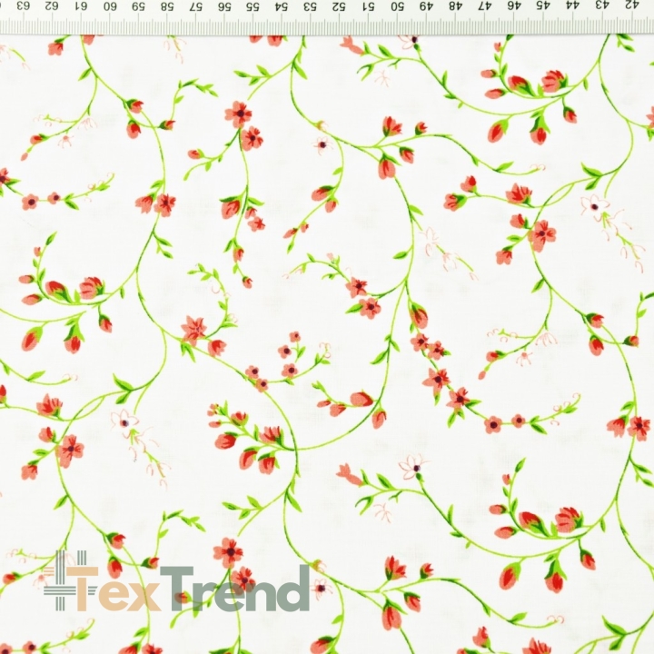 Baumwolle 100% Blumen Winden rot-grün auf weißem Hintergrund  