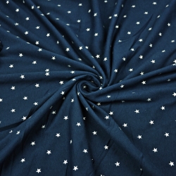 Jersey-Stoff silberne Sterne auf marineblauem Hintergrund  