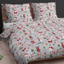 Baumwolle 100% Weihnachtsmuster fröhliche Tiere auf hellgrauem Hintergrund  