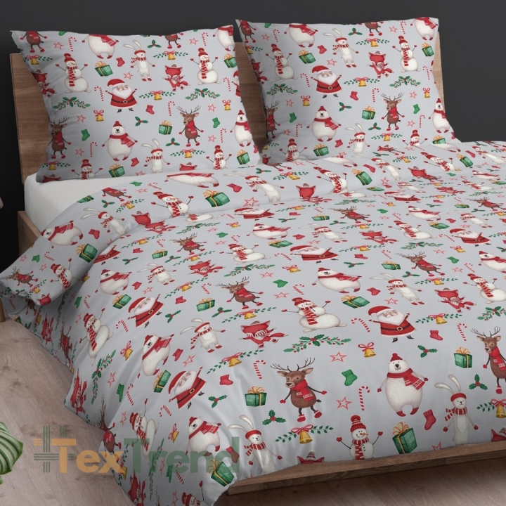 Baumwolle 100% Weihnachtsmuster fröhliche Tiere auf hellgrauem Hintergrund  