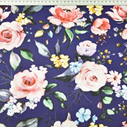 Baumwolle 100% Rosenblüten auf dunkelviolettem Hintergrund - 220cm  
