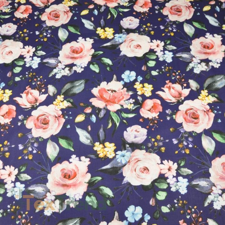 Baumwolle 100% Rosenblüten auf dunkelviolettem Hintergrund - 220cm  