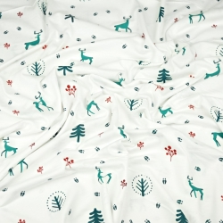 Jersey-Stoff grün-rote Rehe auf weißem Hintergrund  