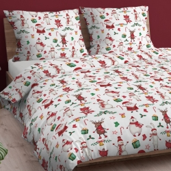 Baumwolle 100% Weihnachtsmuster fröhliche Tiere auf weißem Hintergrund  