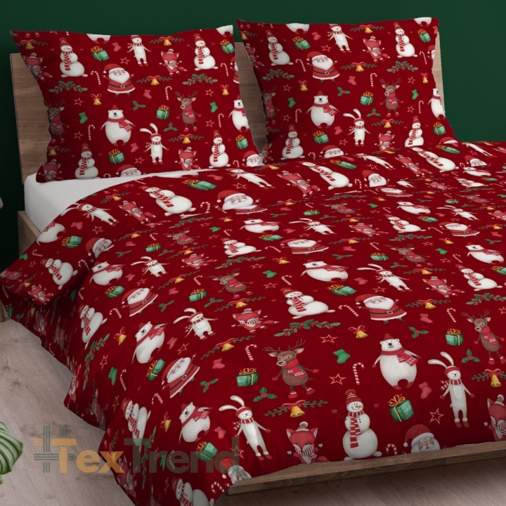 Baumwolle 100% Weihnachtsmuster fröhliche Tiere auf rotem Hintergrund  