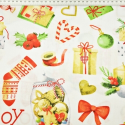 Baumwolle 100% Weihnachtsmuster Geschenke mit Socken auf weißem Hintergrund  