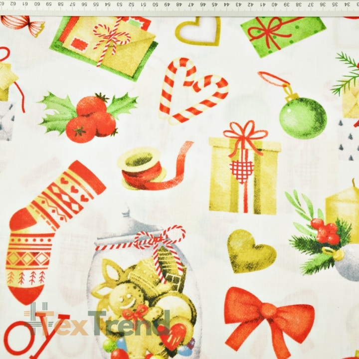 Baumwolle 100% Weihnachtsmuster Geschenke mit Socken auf weißem Hintergrund  
