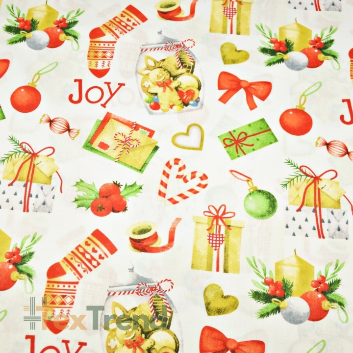 Baumwolle 100% Weihnachtsmuster Geschenke mit Socken auf weißem Hintergrund  