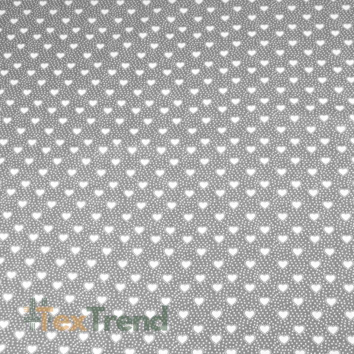 Baumwolle 100% Herzchen mit Punkten auf grauem Hintergrund  