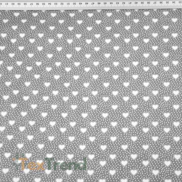 Baumwolle 100% Herzchen mit Punkten auf grauem Hintergrund  