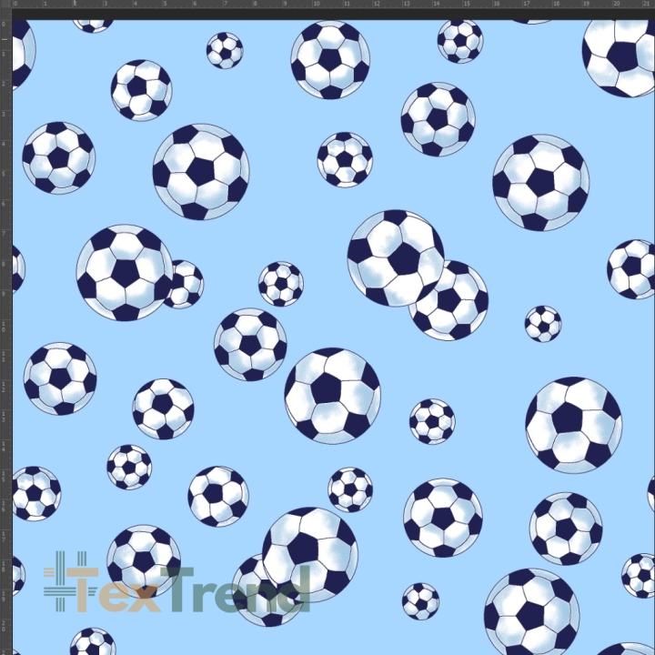 Jersey-Stoff mit Bällen auf blauem Hintergrund - Digitaldruck  
