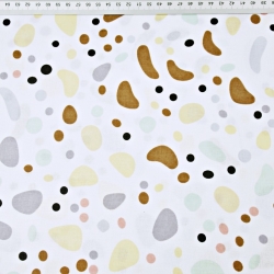 Baumwolle 100% Punkte bunte Steine auf weißem Hintergrund  