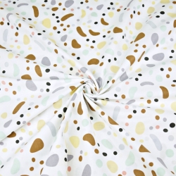 Baumwolle 100% Punkte bunte Steine auf weißem Hintergrund  