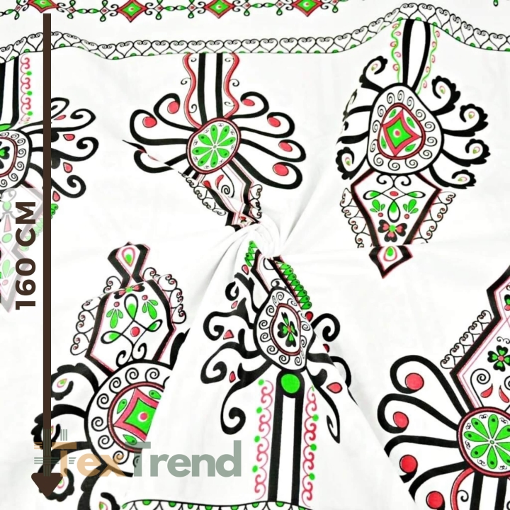 Baumwolle 100% folkloristisches Muster Parzenice auf weißem Hintergrund  