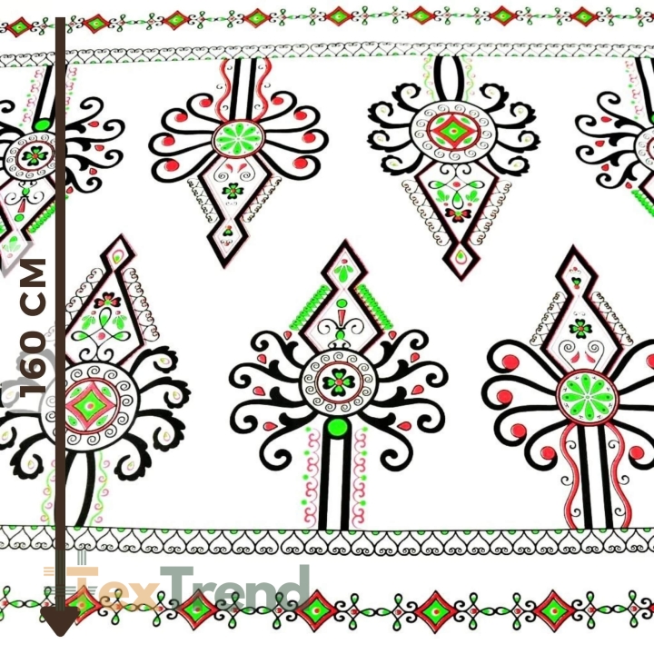 Baumwolle 100% folkloristisches Muster Parzenice auf weißem Hintergrund  