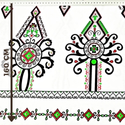 Baumwolle 100% folkloristisches Muster Parzenice auf weißem Hintergrund  