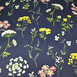 Baumwolle 100% Dillblumen und Butterblumen auf dunkelblauem Hintergrund - 220cm  