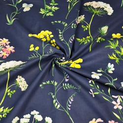 Baumwolle 100% Dillblumen und Butterblumen auf dunkelblauem Hintergrund - 220cm  