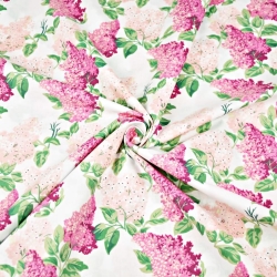Baumwolle 100% Fliederblüten rosa-fuchsia auf weißem Hintergrund  