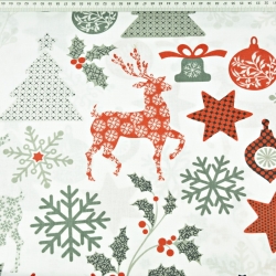 Baumwolle 100% Weihnachtsmuster Rehe mit Tannenbäumen auf weißem Hintergrund  