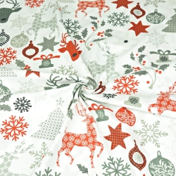 Baumwolle 100% Weihnachtsmuster Rehe mit Tannenbäumen auf weißem Hintergrund  