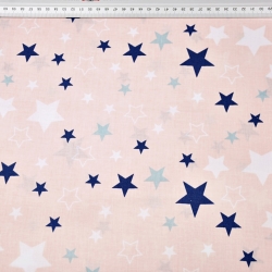 Baumwolle 100% Sternbild weiß-dunkelblau auf aprikosenfarbenem Hintergrund  