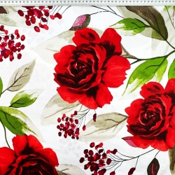 Baumwolle 100% große Rosen rot auf weißem Hintergrund - 220 cm  