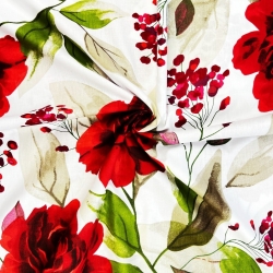 Baumwolle 100% große Rosen rot auf weißem Hintergrund - 220 cm  