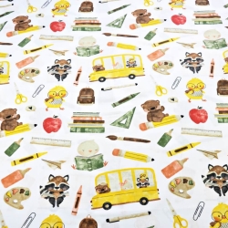 Baumwolle 100% Tiere im Unterricht auf weißem Hintergrund  