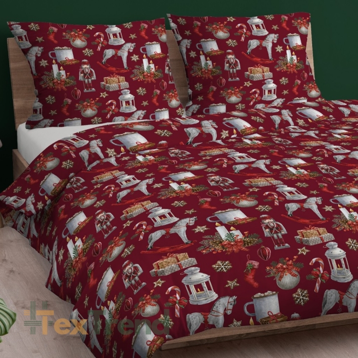 Baumwolle 100% Weihnachtsmuster Nussknacker auf rotem Hintergrund  
