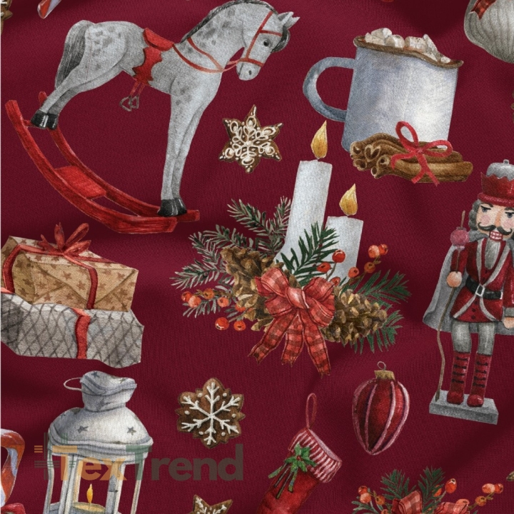 Baumwolle 100% Weihnachtsmuster Nussknacker auf rotem Hintergrund  