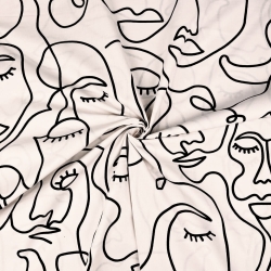 Baumwolle 100% minimalistische Gesichter Linien auf hell-aprikosenfarbenem Hintergrund  