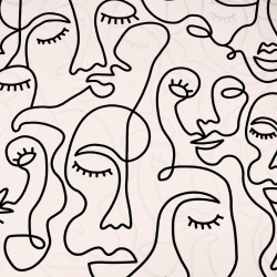 Baumwolle 100% minimalistische Gesichter Linien auf hell-aprikosenfarbenem Hintergrund  