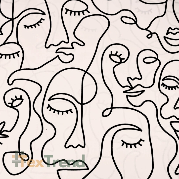 Baumwolle 100% minimalistische Gesichter Linien auf hell-aprikosenfarbenem Hintergrund  