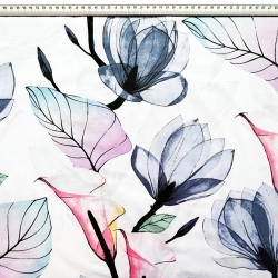 Baumwolle 100% pastell-neonfarbene Blumen auf weißem Hintergrund  