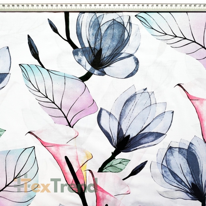 Baumwolle 100% pastell-neonfarbene Blumen auf weißem Hintergrund  