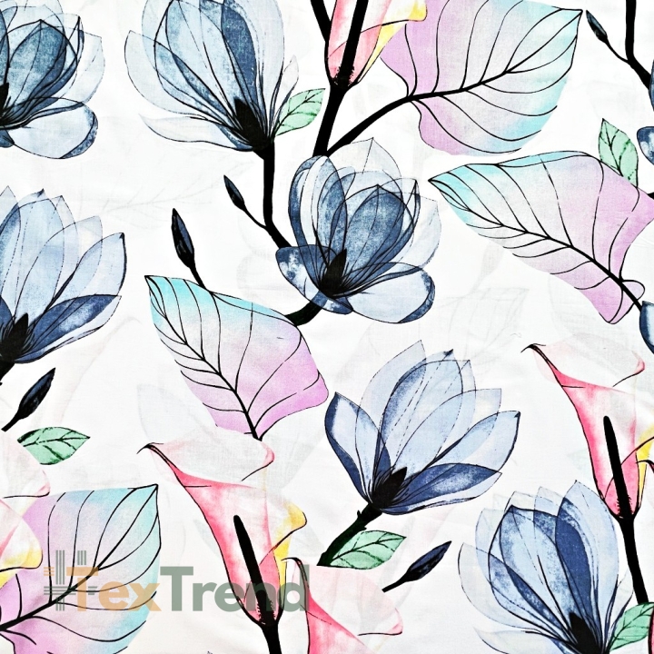 Baumwolle 100% pastell-neonfarbene Blumen auf weißem Hintergrund  