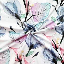 Baumwolle 100% pastell-neonfarbene Blumen auf weißem Hintergrund  