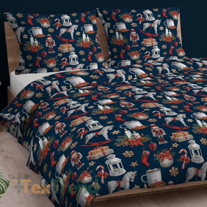 Baumwolle 100% Weihnachtsmuster Nussknacker auf dunkelblauem Hintergrund  