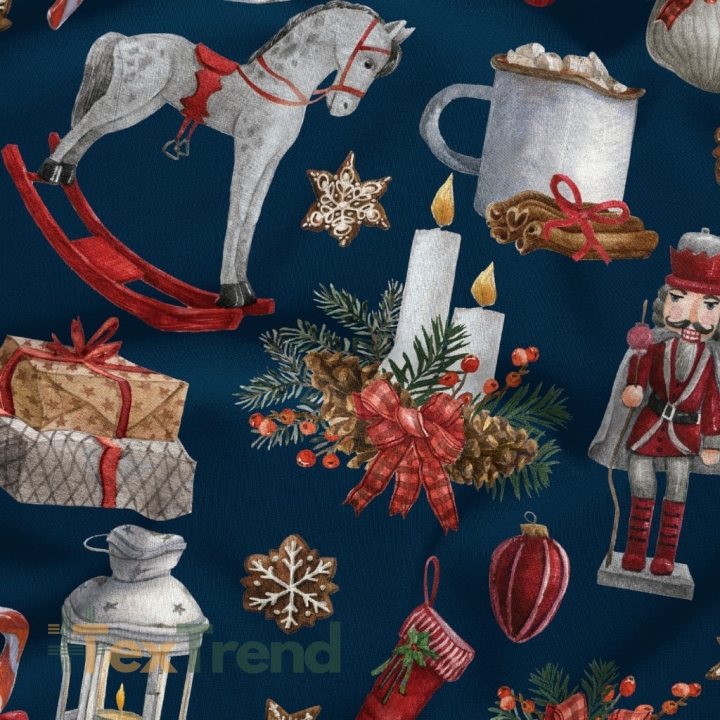 Baumwolle 100% Weihnachtsmuster Nussknacker auf dunkelblauem Hintergrund  